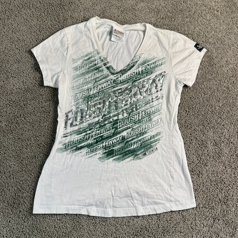 Roush Fenway Racing Shirt Womens Large White Green V Neck Chase Authentics
